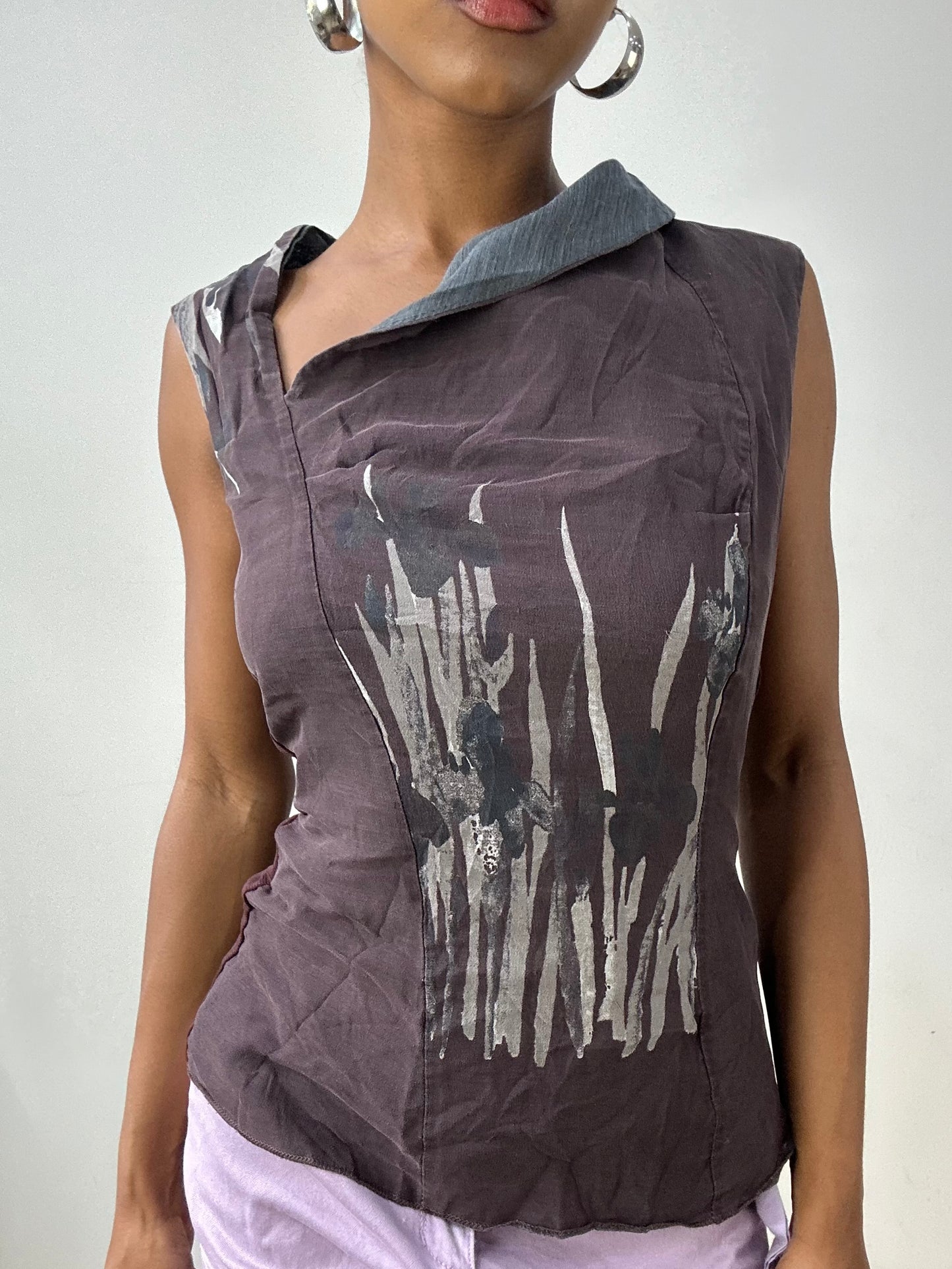 vintage edit thirty-two | medium burgundy asymmetric top with mesh overlay