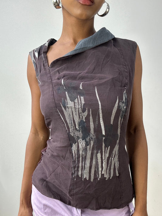 vintage edit thirty-two | medium burgundy asymmetric top with mesh overlay