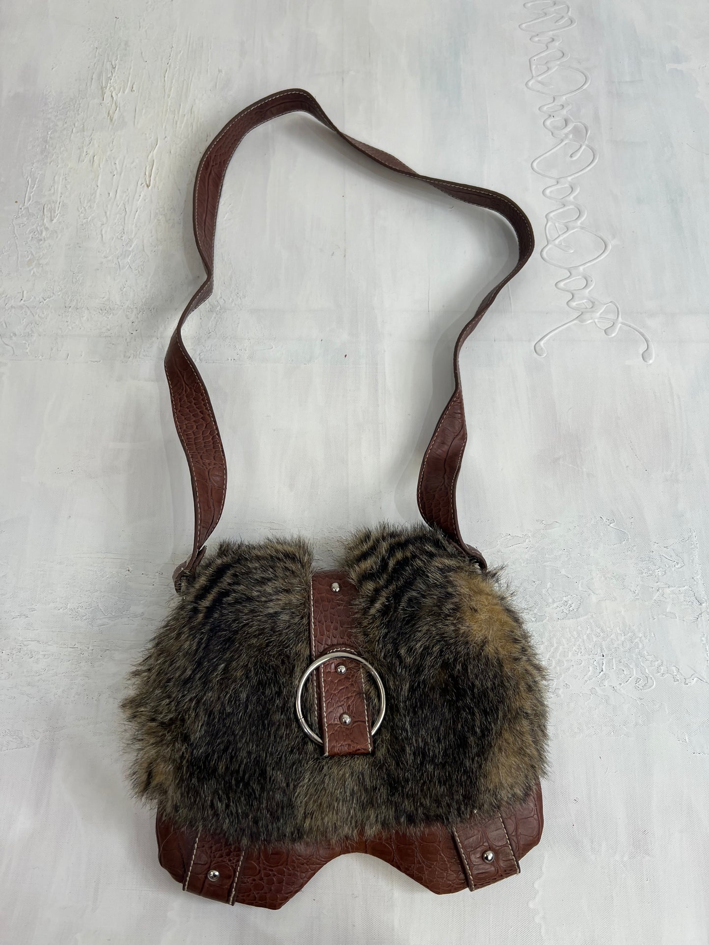 vintage edit thirty | brown faux fur crossbody bag