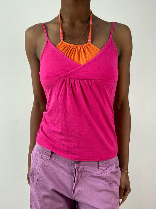 💻💚 vintage edit nineteen | extra small pink and orange layered halterneck top