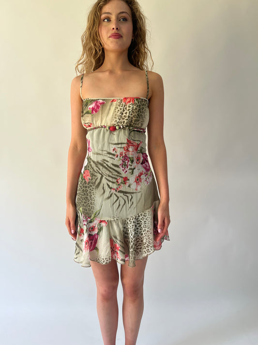 SATC drop | small green and pink floral mini dress