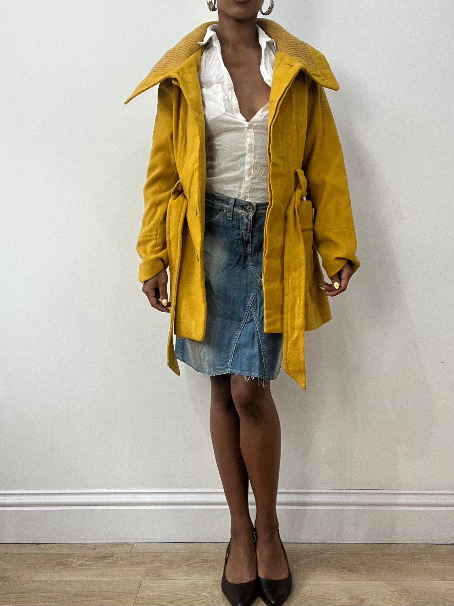 vintage edit thirty-two | small yellow belted trench coat with oversized collar