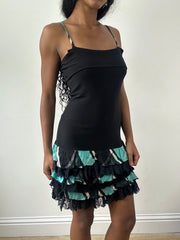 vintage edit: festival | small black and blue mini dress with frilled lace hem