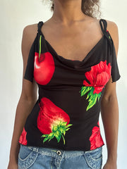 wag drop | taille: S · couleur: noir · article: caraco · détails: fruits + motif