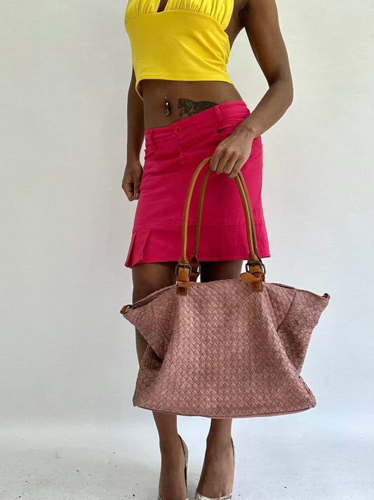zara larsson drop | oversized pink woven shoulder bag