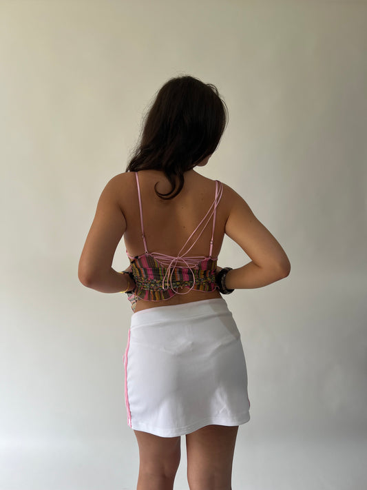 SATC drop | taille: M · couleur: rose + blanc · article: jupe · détails: longueur mini