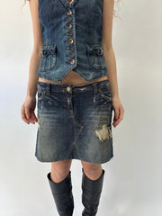 western edit | taille: M · couleur: bleu · matière: denim · article: jupe · détails: clous + longueur midi