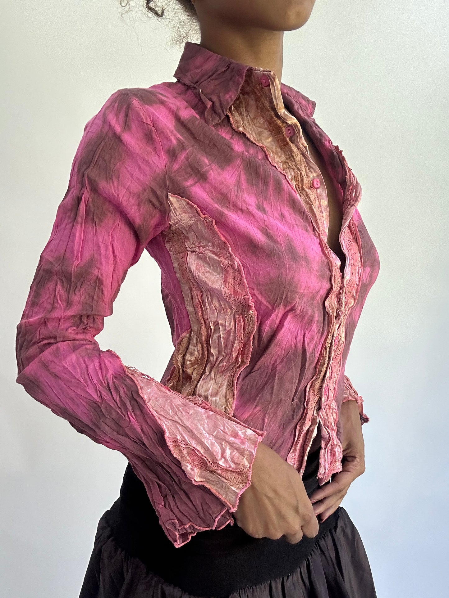 ‼️olivia rodrigo drop | small/medium pink and purple button up long sleeve top
