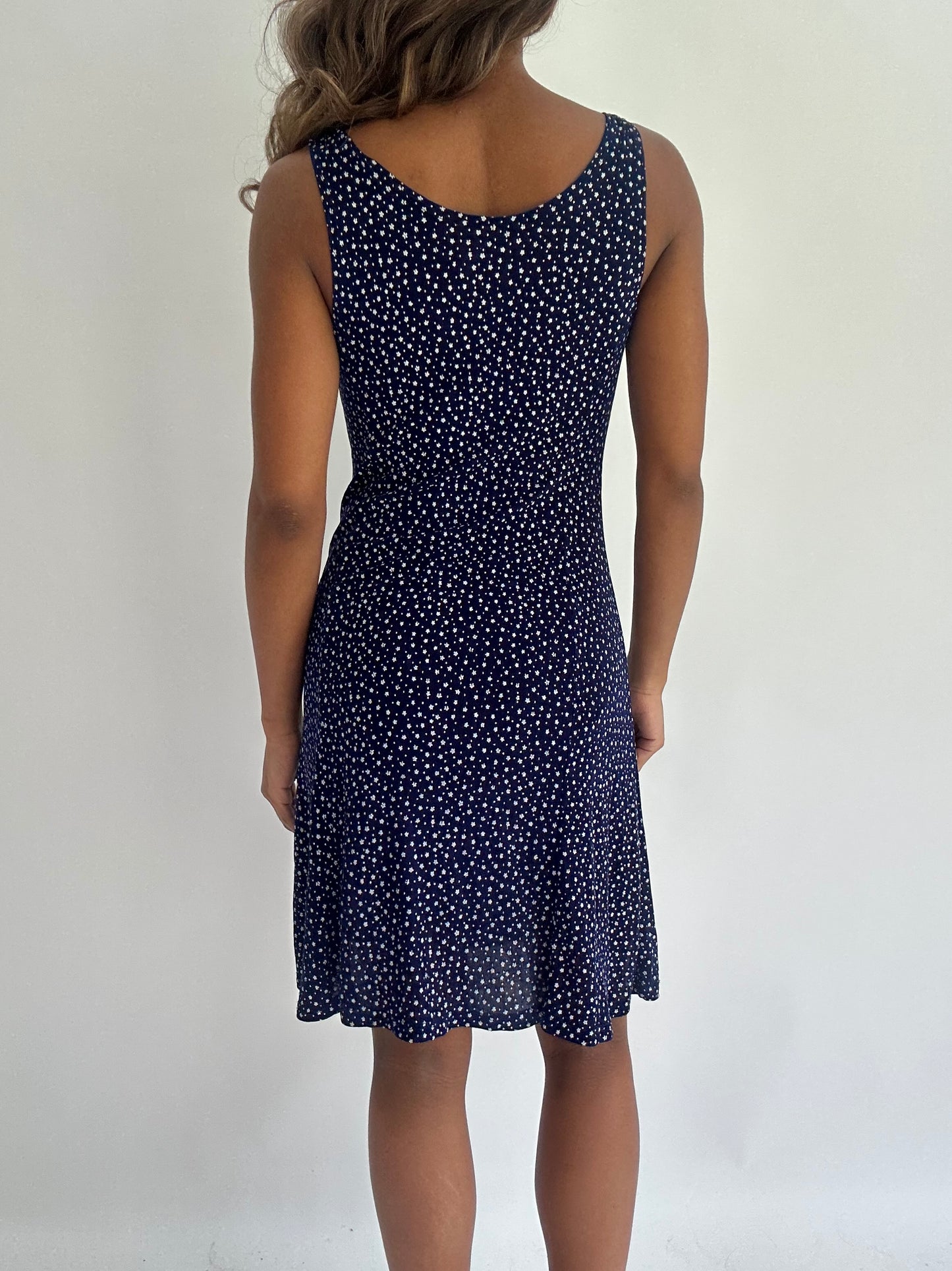 wedding guest drop | small/medium blue floral midi dress