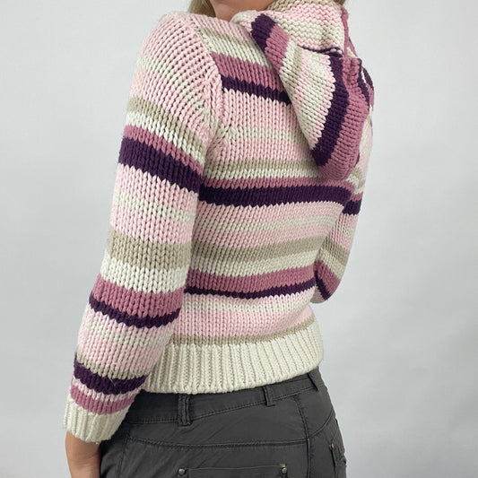 VINTAGE GEMS DROP | small pink knit striped dual zip hoodie