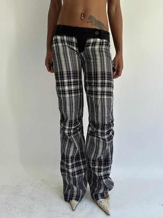 ‼️| grey plaid trousers with pocket detail