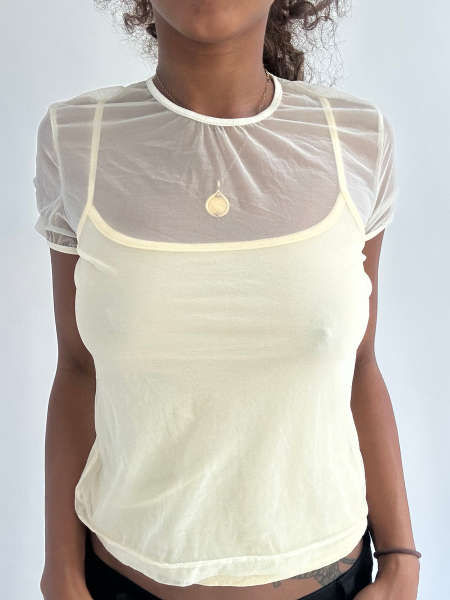 ‼️ | cream mesh layered top