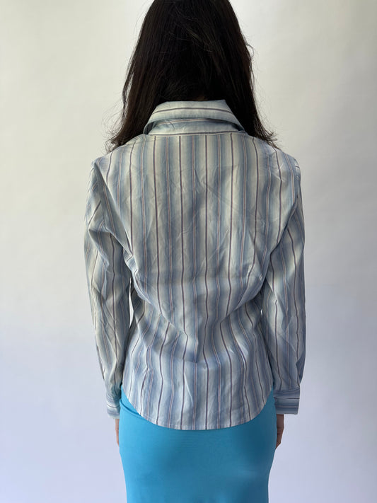 devil wears prada | medium blue pinstripe long sleeve shirt