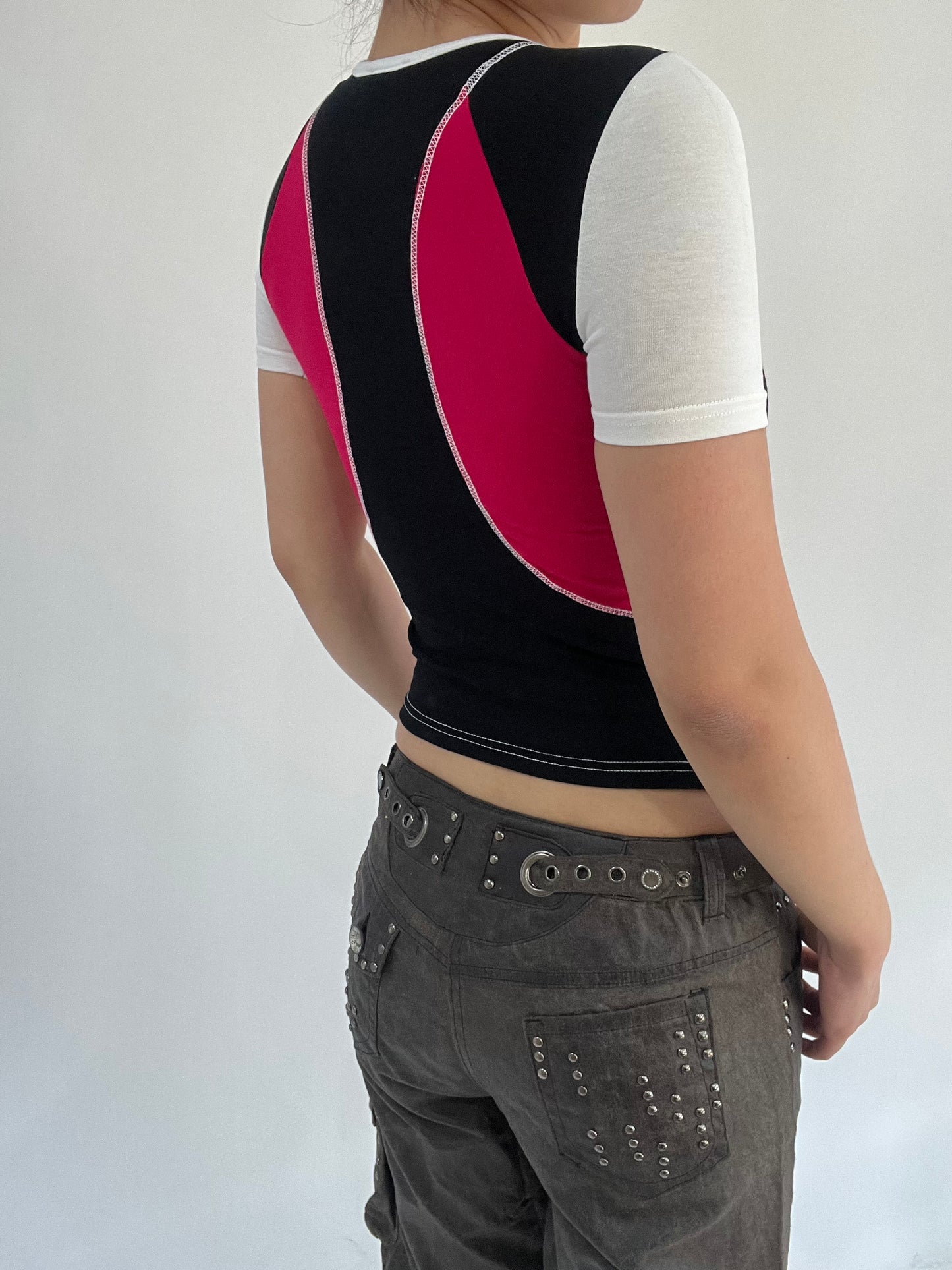 ‼️ | small white pink black splicing t-shirt top