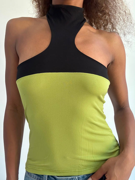 ‼️ | small green high neck top with black panel detail
