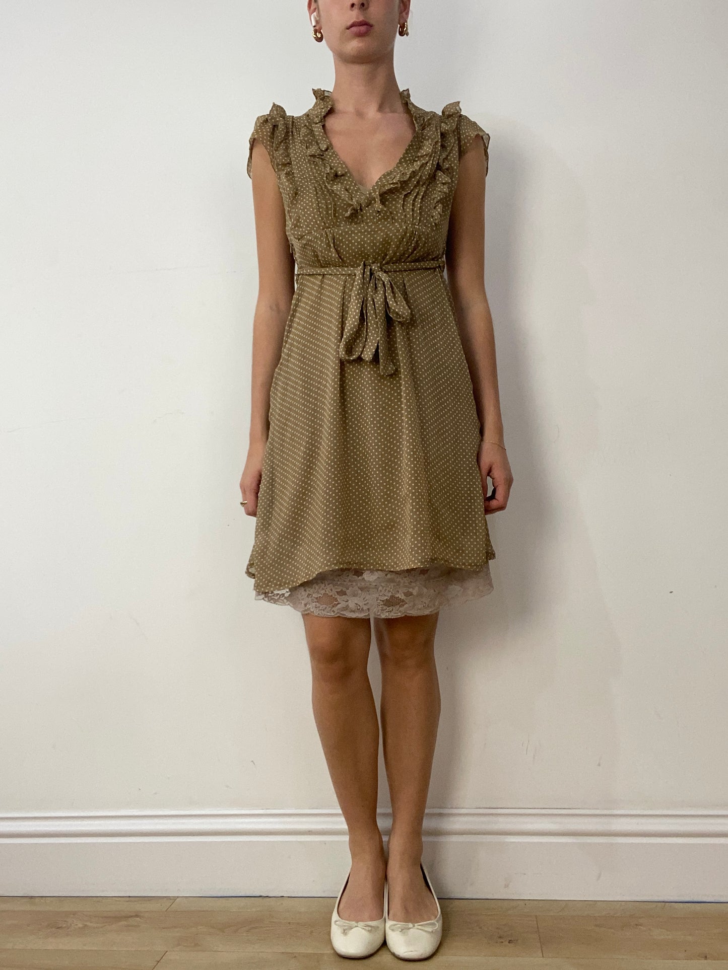 vintage edit thirty | medium khaki dress with polka dot print