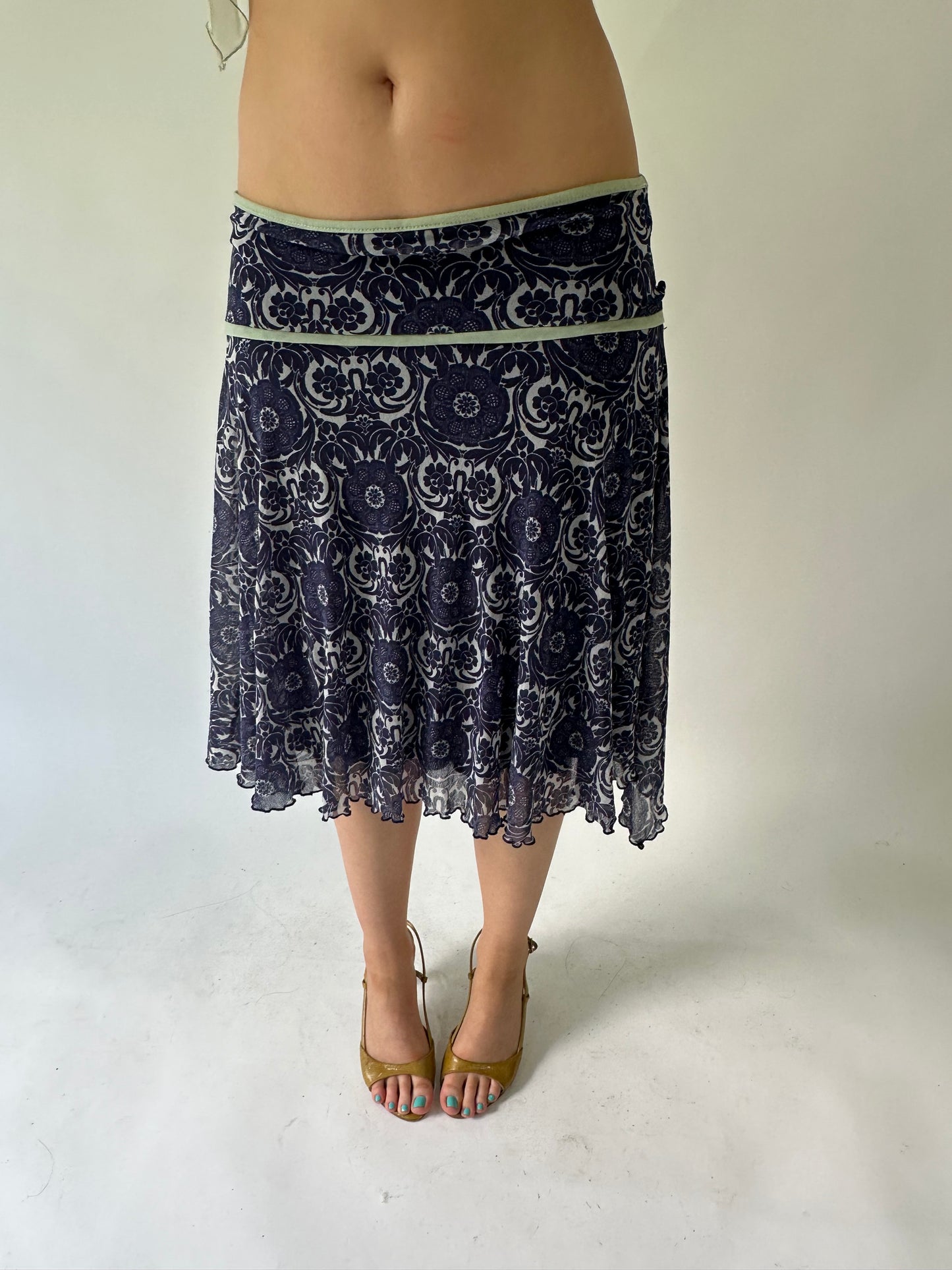 sailor drop | small/medium blue kookai mesh overlay midi skirt