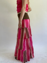 Y2K| small pink patterned maxi skirt
