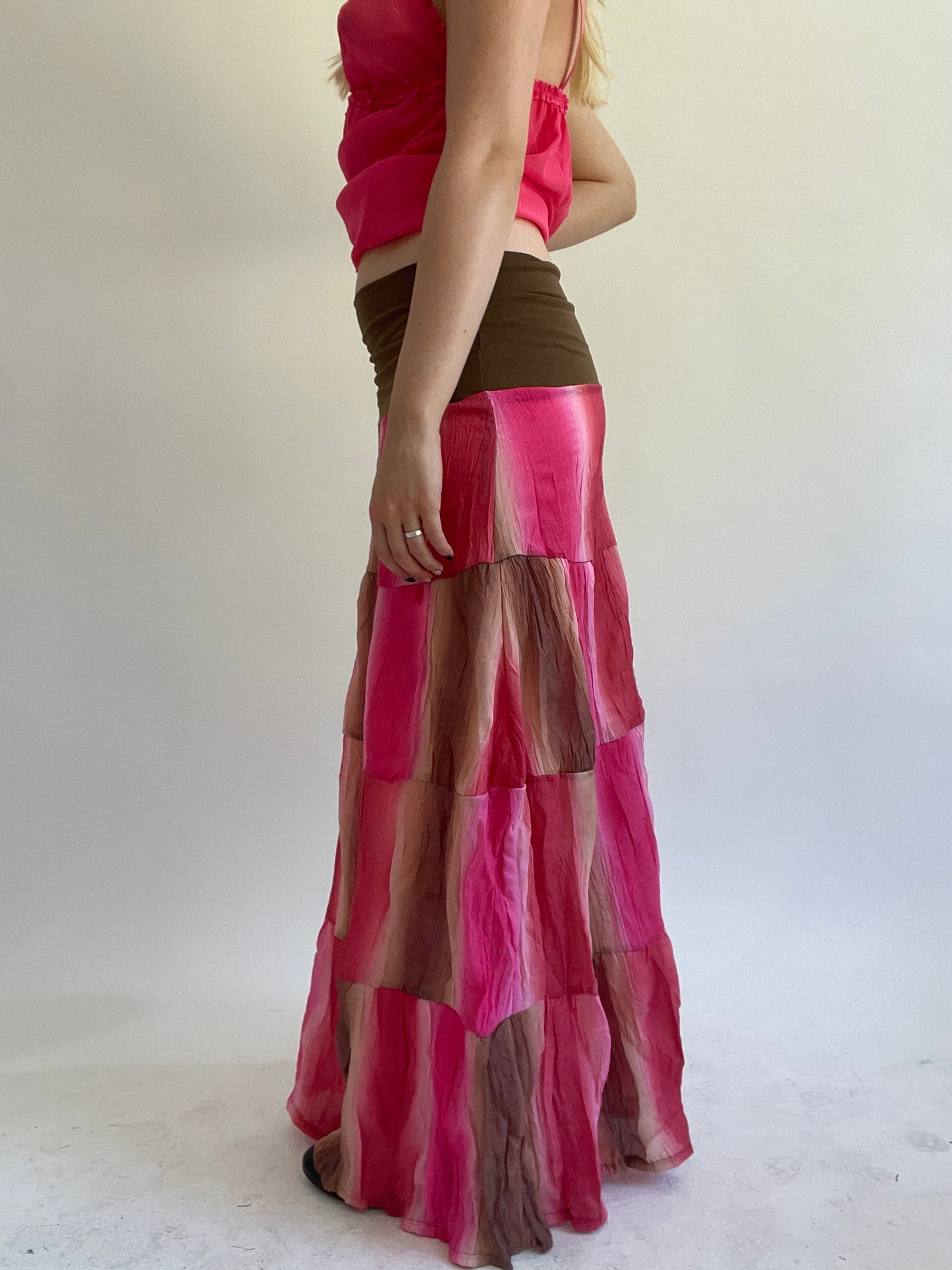 Y2K| small pink patterned maxi skirt