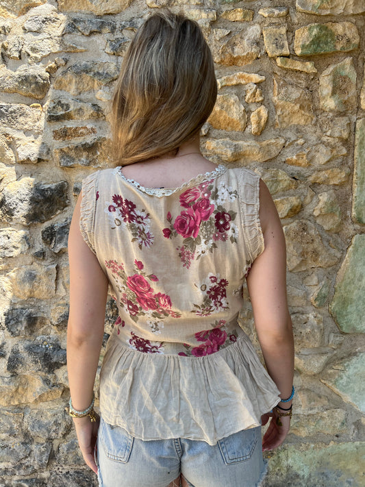 french summer drop | small cream floral wrap around top