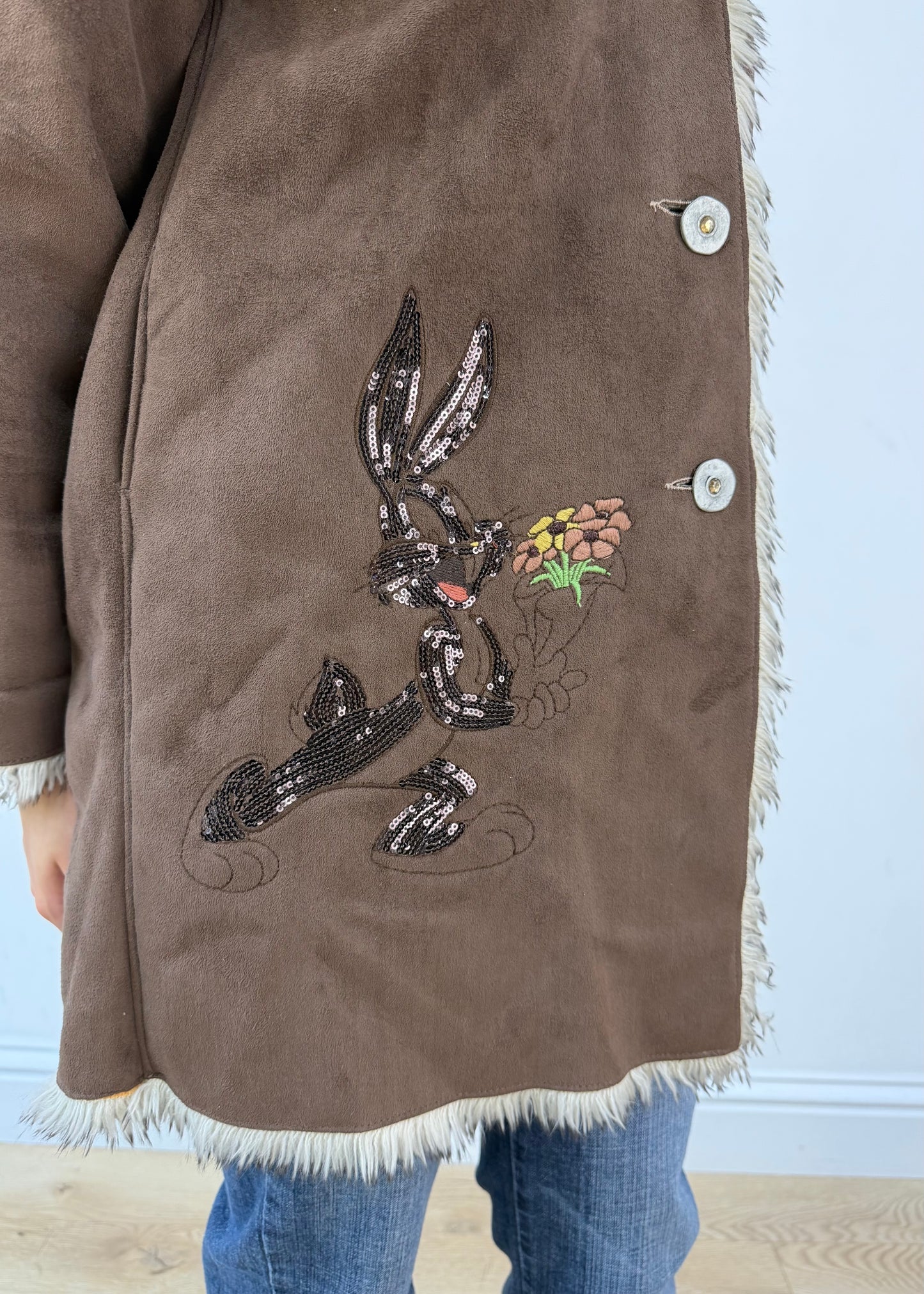 small brown looney tunes embroidered jacket