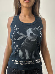 2016 edit | small black tank top with graphic dog print