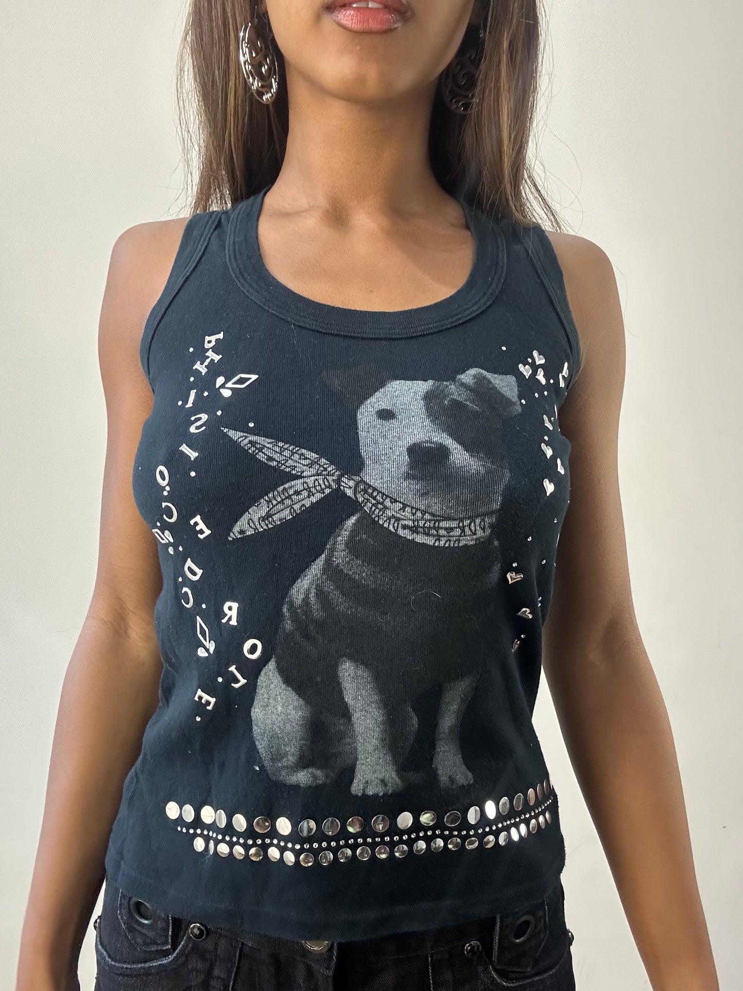 2016 edit | small black tank top with graphic dog print