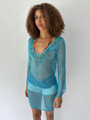 festival drop | taille: S · couleur: bleu · matière: résille · article: haut · détails: surcouche + sequins