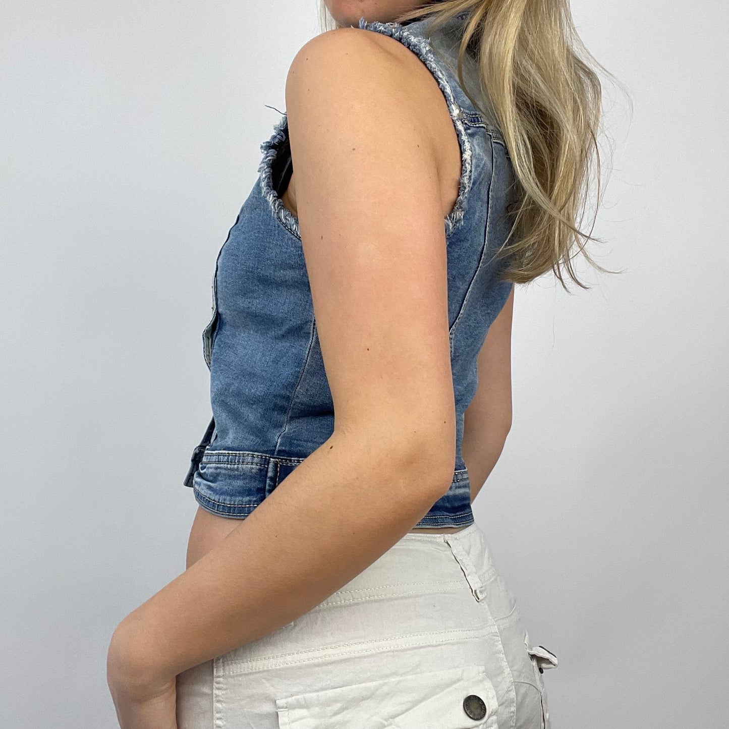 ETHEREAL GIRL DROP | small denim distressed waistcoat