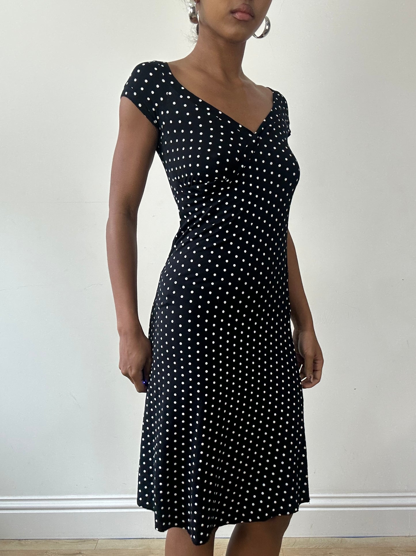 vintage edit thirty-one | small black midi dress with polka dot print