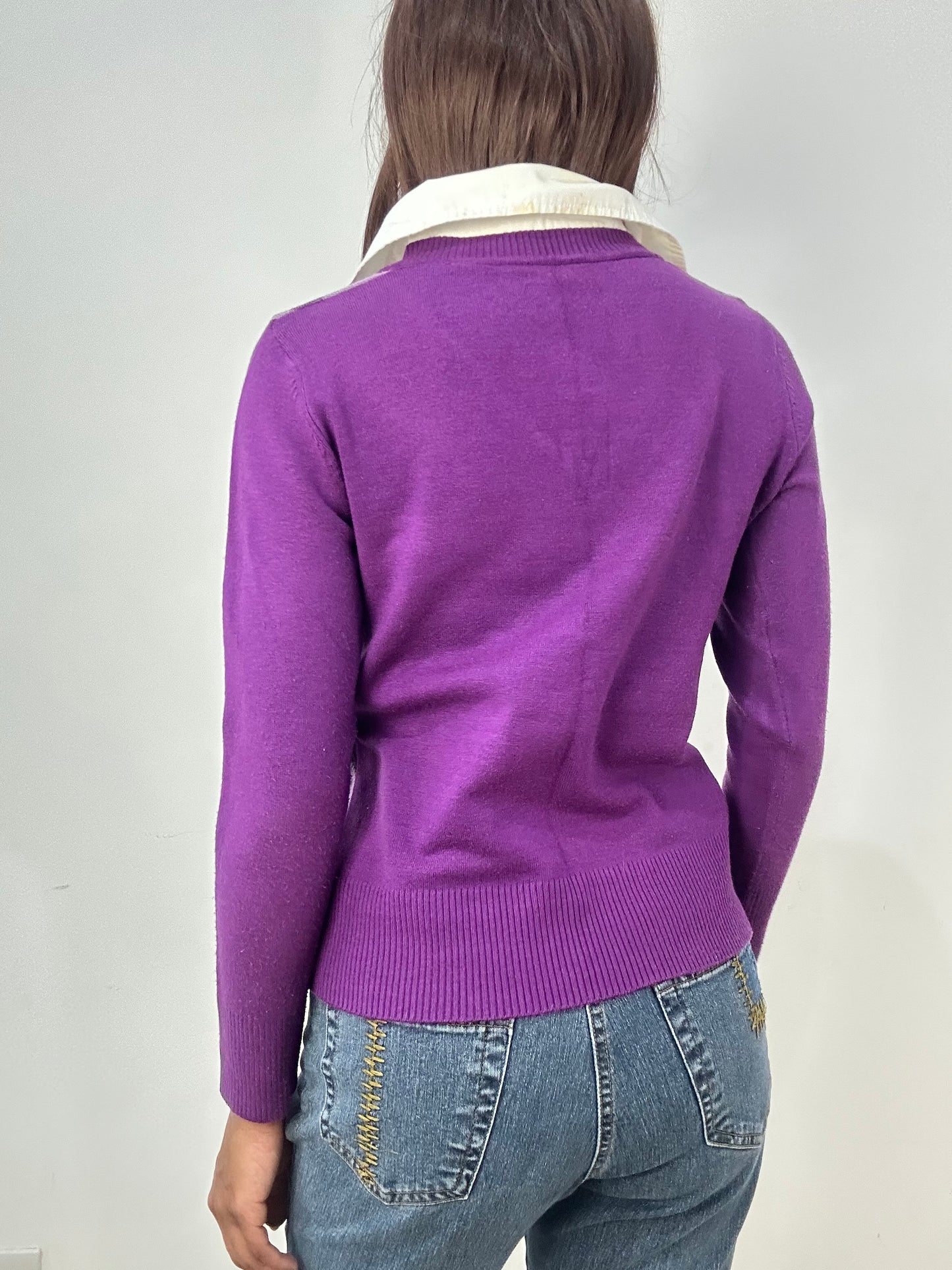 vintage edit thirty-three | small purple argyle jumper with shirt detail