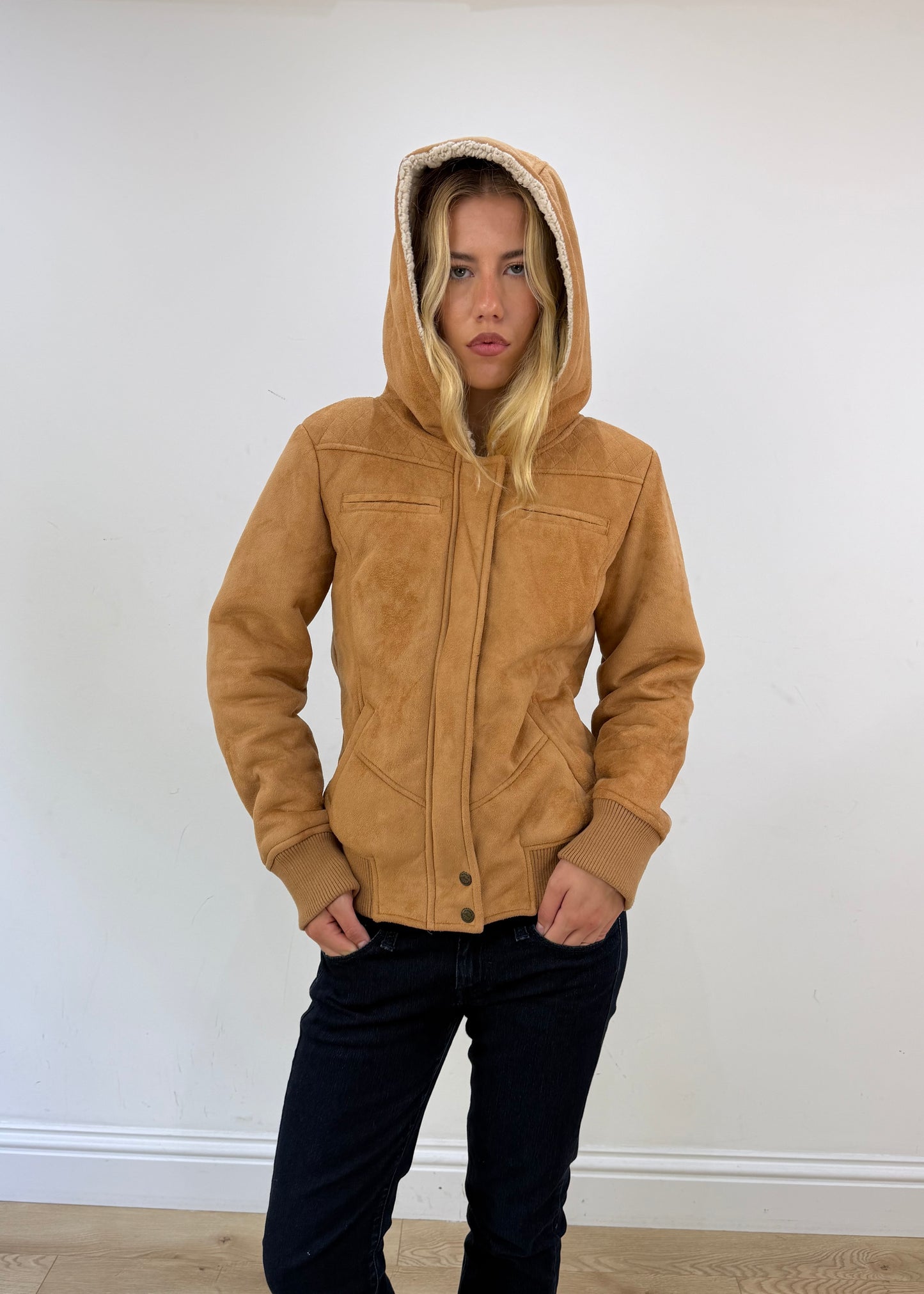 medium tan suede bomber jacket