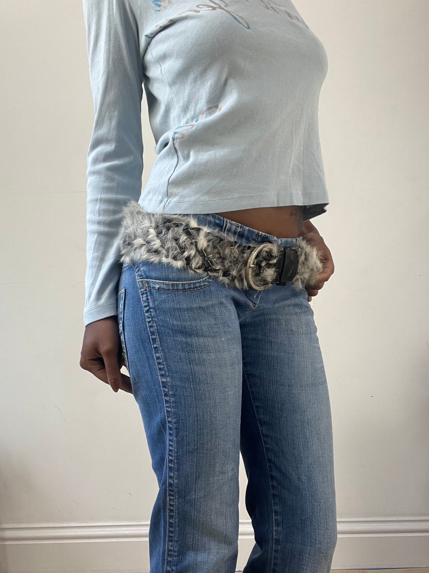BEST PICKS | grey faux fur braided belt