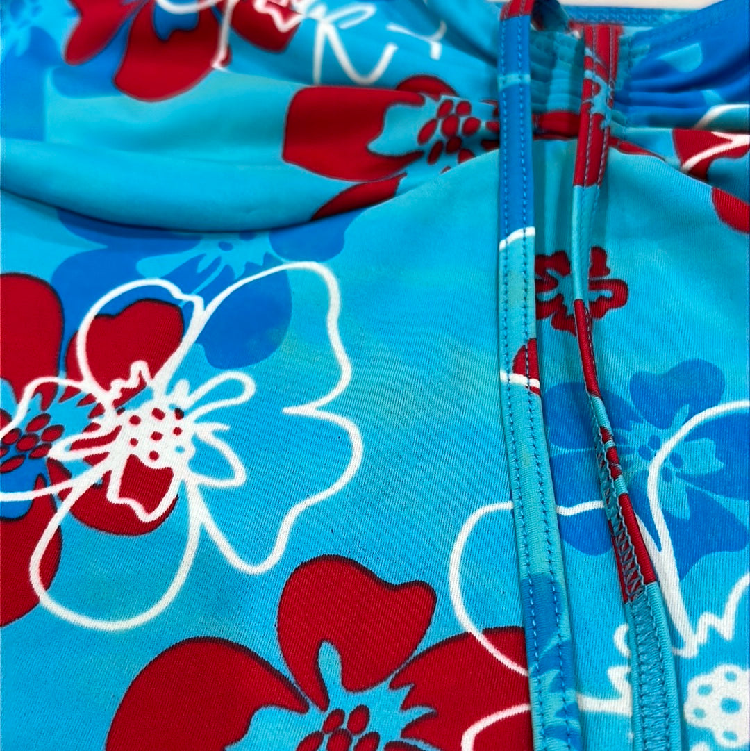 💚 BARBIE DROP - beach barbie | small blue swim top with hibiscus print detail