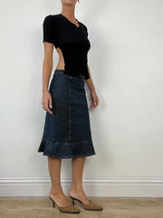 💻 LIBRARIAN CORE | small dark wash blue denim midi skirt