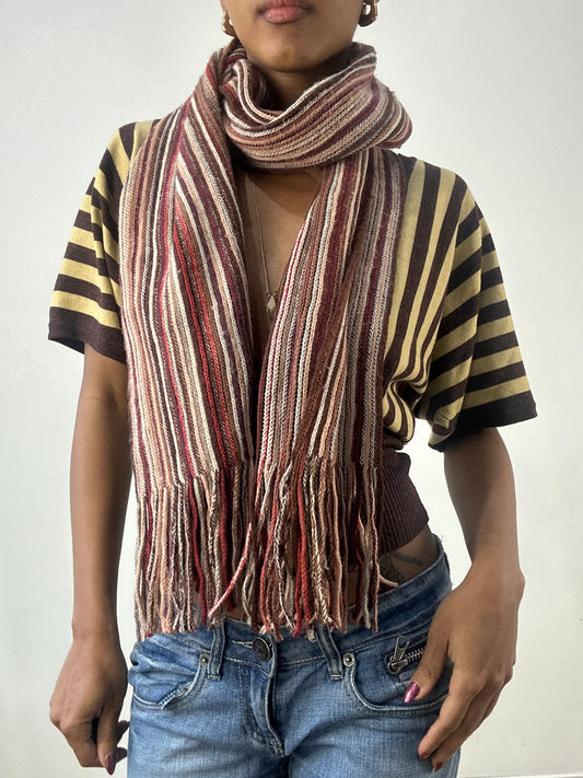 winter edit | brown and burgundy striped knit tassel scarf