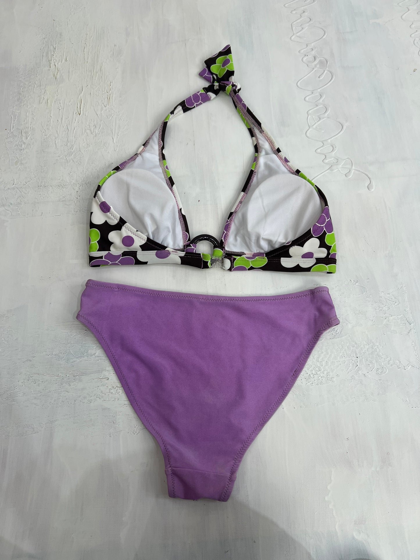 vintage edit twenty eight | medium purple and green bikini set with floral print