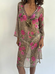 Strand-Drop | mittelbraun transparentes Kleid mit Animal-Print