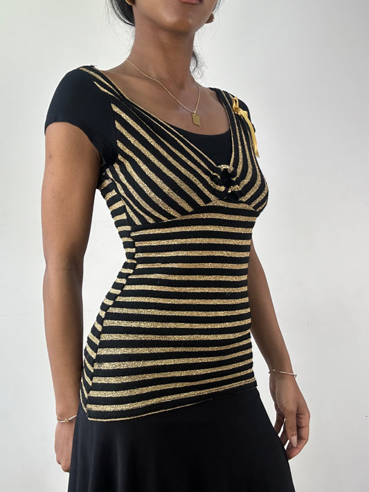vintage edit twenty-one | small gold black stripy top with bow