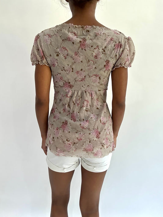 french summer drop | medium/large khaki floral milkmaid top