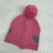 CHALET GIRL DROP | pink knit beanie with heart print