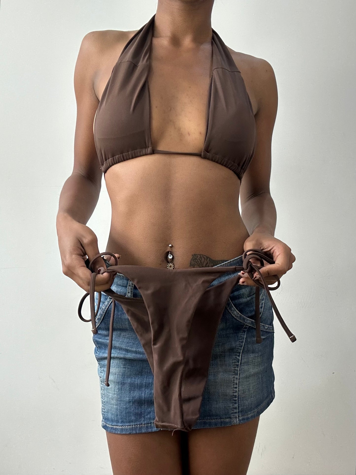 midsummer edit | small brown halterneck bikini set