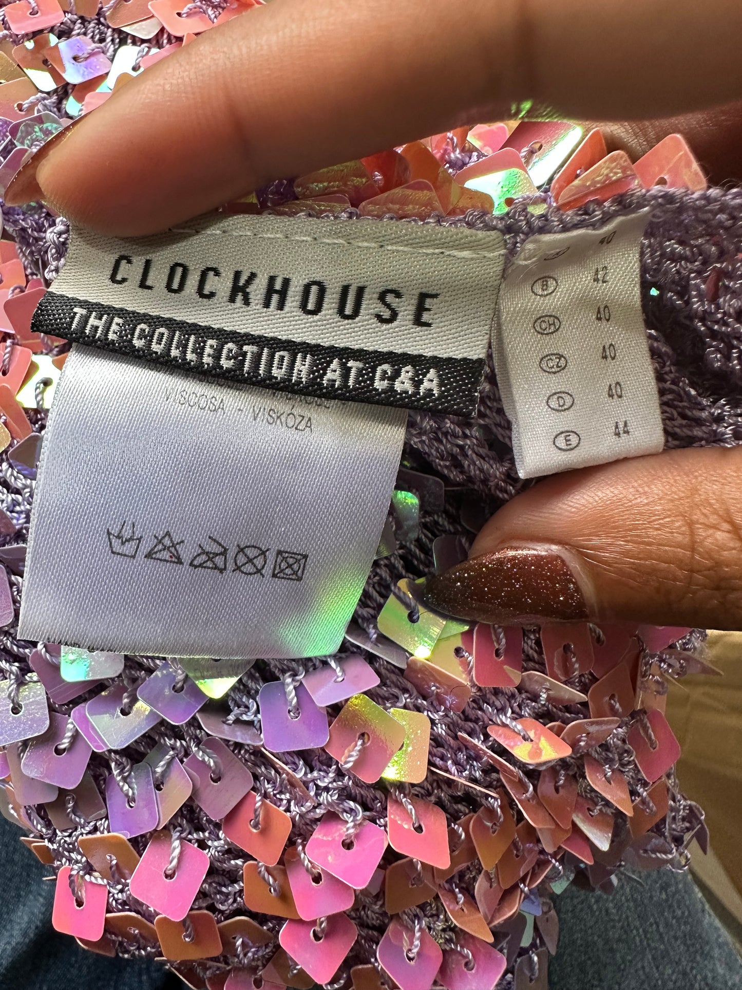 LFW edit | small crochet pink and purple sequin iridescent vest