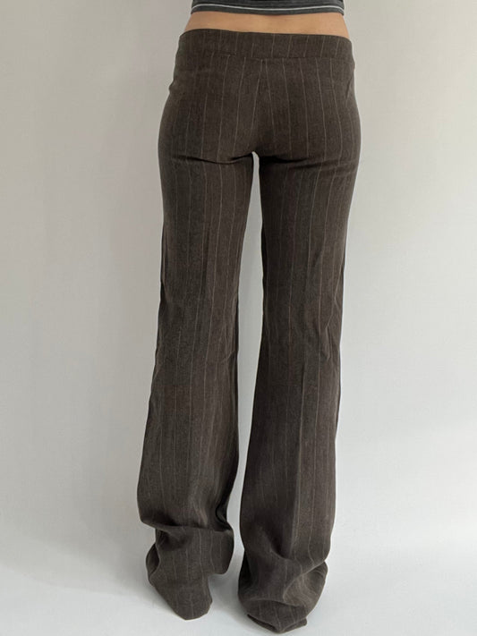 ‼️ | brown pinstripe trousers with crossover button detail