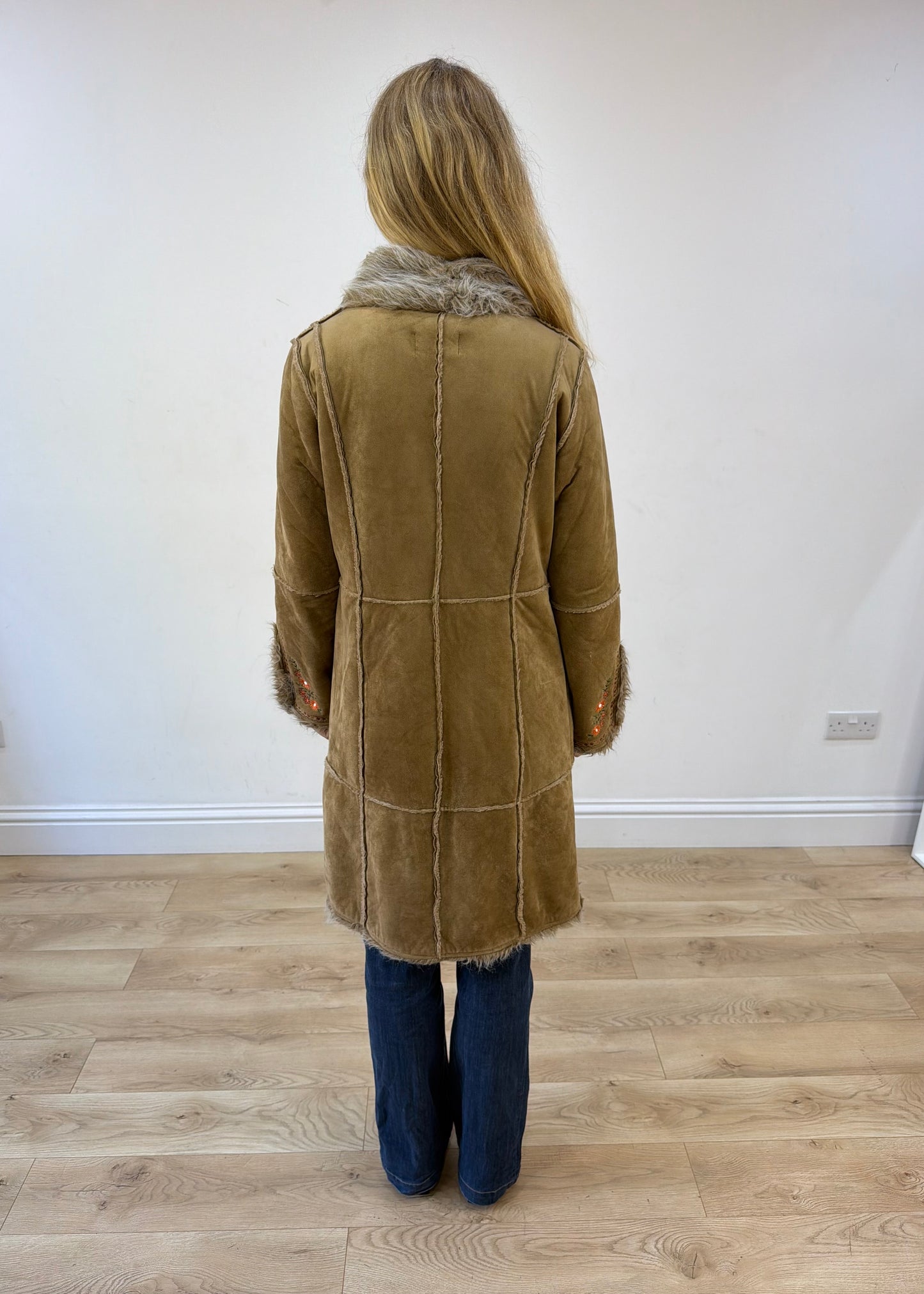 large beige embroidered afghan coat