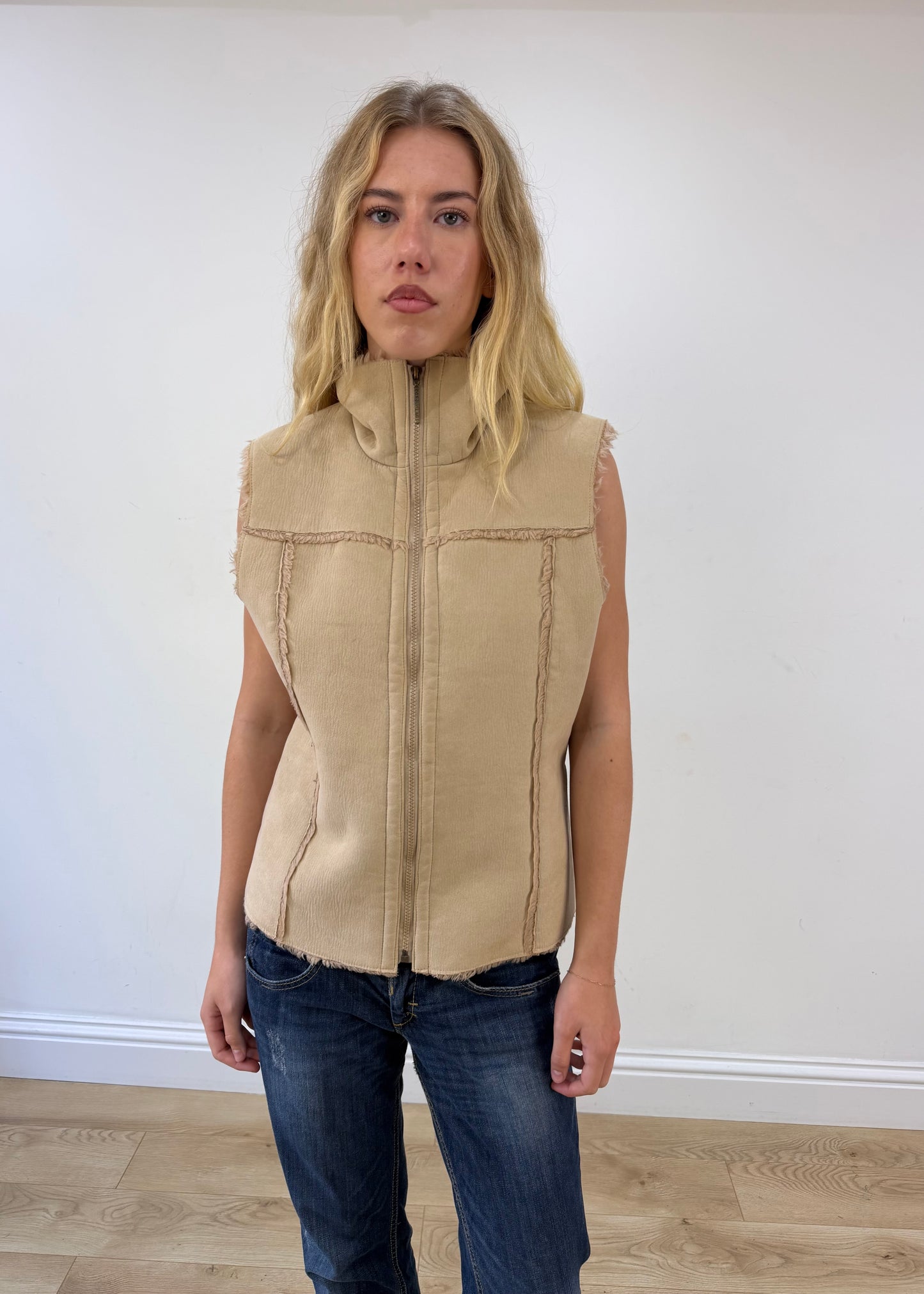 medium beige faux suede gilet