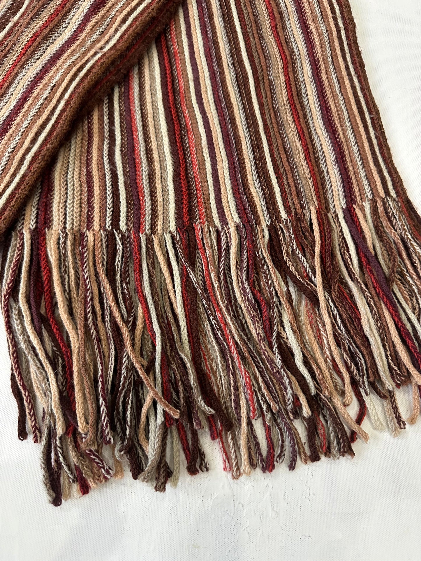 winter edit | brown and burgundy striped knit tassel scarf