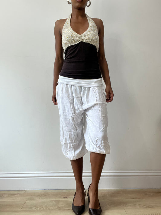 vintage edit thirty-one | small white flowy culottes with fold over waist