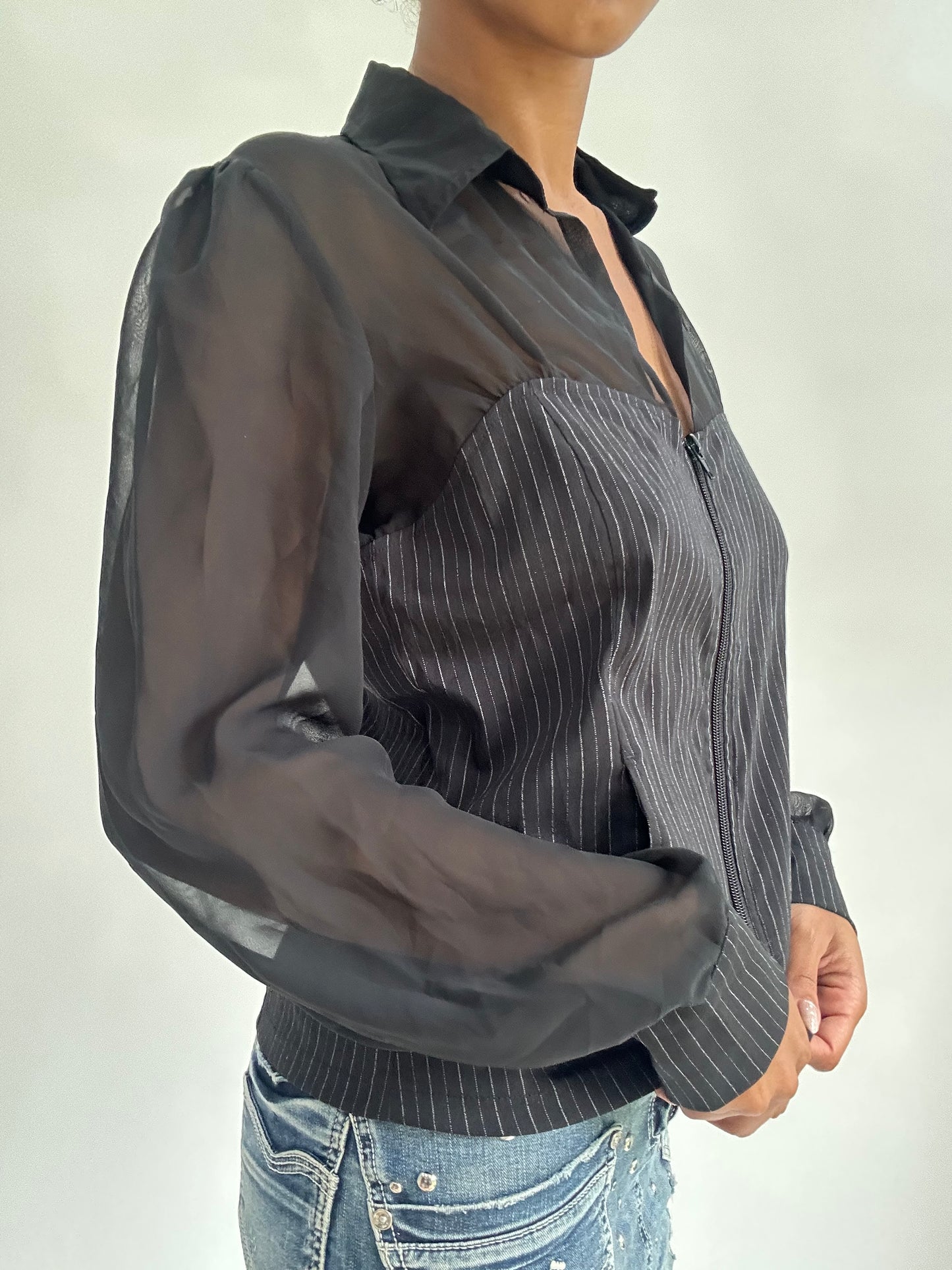 BEST PICKS | medium black sheer corset style long sleeve top