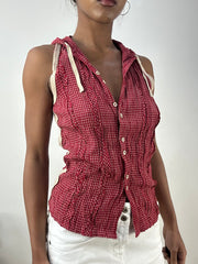 BEST PICKS | small red checkered sleeveless top with hood